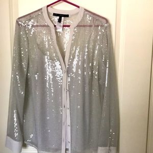 WHite House Black Market Ladies silver sparkly sweater set /sz M